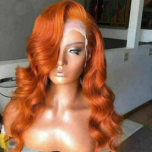 Luxury Brazilian Remy Wavy Orange Body Wave 100% Human Hair Swiss 13x4 Lace Front Glueless Wig Colouful U-Part or Full Lace Upgrade Available
