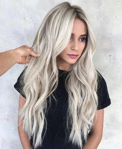 Luxury Ice Platinum Ash Blonde Balayage 100% Human Hair Swiss 13x4 Lace Front Glueless Wig Wavy U-Part, 360 or Full Lace Upgrade Available