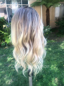 Luxury Balayage Highlight Ash Blonde 100% Human Hair Swiss 13x4 Lace Front Glueless Wig Wavy  U-Part, 360 or Full Lace Upgrade Available