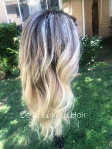 Luxury Balayage Highlight Ash Blonde 100% Human Hair Swiss 13x4 Lace Front Glueless Wig Wavy  U-Part, 360 or Full Lace Upgrade Available
