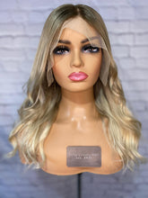 Load image into Gallery viewer, Luxury Honey Ash Blonde Ombre Balayage 100% Human Hair Swiss 13x4 Lace Front Glueless Wig Wavy U-Part, 360 or Full Lace Upgrade Available 2021
