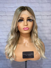 Load image into Gallery viewer, Luxury Honey Ash Blonde Ombre Balayage 100% Human Hair Swiss 13x4 Lace Front Glueless Wig Wavy U-Part, 360 or Full Lace Upgrade Available 2021
