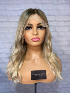 Luxury Honey Ash Blonde Ombre Balayage 100% Human Hair Swiss 13x4 Lace Front Glueless Wig Wavy U-Part, 360 or Full Lace Upgrade Available 2021