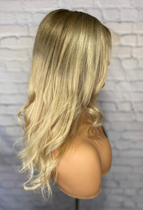 Luxury Honey Ash Blonde Ombre Balayage 100% Human Hair Swiss 13x4 Lace Front Glueless Wig Wavy U-Part, 360 or Full Lace Upgrade Available 2021