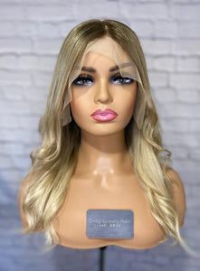 Luxury Honey Ash Blonde Ombre Balayage 100% Human Hair Swiss 13x4 Lace Front Glueless Wig Wavy U-Part, 360 or Full Lace Upgrade Available 2021