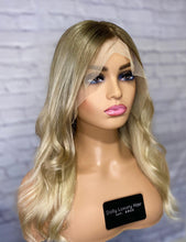 Load image into Gallery viewer, Luxury Honey Ash Blonde Ombre Balayage 100% Human Hair Swiss 13x4 Lace Front Glueless Wig Wavy U-Part, 360 or Full Lace Upgrade Available 2021
