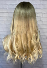 Load image into Gallery viewer, Luxury Honey Ash Blonde Ombre Balayage 100% Human Hair Swiss 13x4 Lace Front Glueless Wig Wavy U-Part, 360 or Full Lace Upgrade Available 2021
