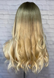 Luxury Honey Ash Blonde Ombre Balayage 100% Human Hair Swiss 13x4 Lace Front Glueless Wig Wavy U-Part, 360 or Full Lace Upgrade Available 2021