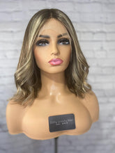 Load image into Gallery viewer, Luxury Dark Ash Brown Balayage Highlight 100% Human Hair Swiss 13x4 Lace Front Wig Wavy Blonde U-Part, 360 or Full Lace Upgrade Available 2021
