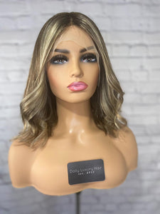 Luxury Dark Ash Brown Balayage Highlight 100% Human Hair Swiss 13x4 Lace Front Wig Wavy Blonde U-Part, 360 or Full Lace Upgrade Available 2021