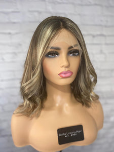 Luxury Dark Ash Brown Balayage Highlight 100% Human Hair Swiss 13x4 Lace Front Wig Wavy Blonde U-Part, 360 or Full Lace Upgrade Available 2021