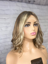 Load image into Gallery viewer, Luxury Dark Ash Brown Balayage Highlight 100% Human Hair Swiss 13x4 Lace Front Wig Wavy Blonde U-Part, 360 or Full Lace Upgrade Available 2021
