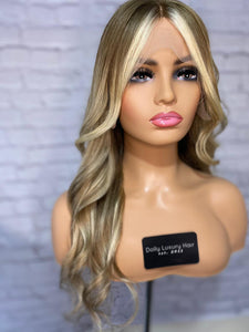 Luxury Ash Blonde Ombre Balayage 100% Human Hair Swiss 13x4 Lace Front Glueless Wig Wavy U-Part, 360 or Full Lace Upgrade Available 2021