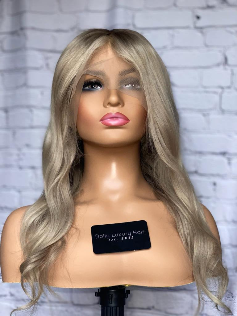READY TO SHIP Luxury 18” 150% Full Lace Ash Blonde Wig Human Hair Swiss Glueless Size M Sale Bleached Knots