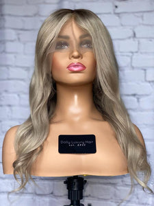 READY TO SHIP Luxury 18” 150% Full Lace Ash Blonde Wig Human Hair Swiss Glueless Size M Sale Bleached Knots