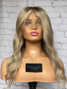 READY TO SHIP Luxury 18” 150% Full Lace Ash Blonde Wig Human Hair Swiss Glueless Size M Sale Bleached Knots