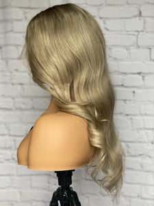 READY TO SHIP Luxury 18” 150% Full Lace Ash Blonde Wig Human Hair Swiss Glueless Size M Sale Bleached Knots