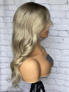READY TO SHIP Luxury 18” 150% Full Lace Ash Blonde Wig Human Hair Swiss Glueless Size M Sale Bleached Knots