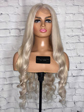 Load image into Gallery viewer, Luxury Icy Platinum Bleach Blonde 100% Human Hair Swiss 13x4 Lace Front Glueless Wig Wavy U-Part, 360 or Full Lace Upgrade Available 2021
