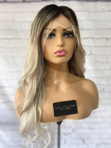 Luxury Cool Ash Blonde Balayage 100% Human Hair Swiss 13x4 Lace Front Glueless Wig Wavy U-Part, 360 or Full Lace Upgrade Available 2021