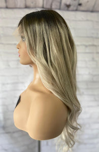 Luxury Cool Ash Blonde Balayage 100% Human Hair Swiss 13x4 Lace Front Glueless Wig Wavy U-Part, 360 or Full Lace Upgrade Available 2021