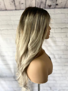 Luxury Cool Ash Blonde Balayage 100% Human Hair Swiss 13x4 Lace Front Glueless Wig Wavy U-Part, 360 or Full Lace Upgrade Available 2021