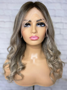 Luxury Mushroom Melted Blonde Curly Balayage 100% Human Hair Swiss 13x4 Lace Front Wig Wavy U-Part, 360 or Full Lace Upgrade Available 2021