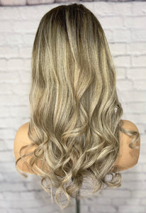 Luxury Mushroom Melted Blonde Curly Balayage 100% Human Hair Swiss 13x4 Lace Front Wig Wavy U-Part, 360 or Full Lace Upgrade Available 2021