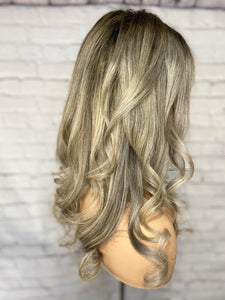 Luxury Mushroom Melted Blonde Curly Balayage 100% Human Hair Swiss 13x4 Lace Front Wig Wavy U-Part, 360 or Full Lace Upgrade Available 2021