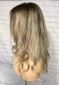 Luxury Mushroom Melted Blonde Curly Balayage 100% Human Hair Swiss 13x4 Lace Front Wig Wavy U-Part, 360 or Full Lace Upgrade Available 2021