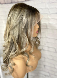 Luxury Mushroom Melted Blonde Curly Balayage 100% Human Hair Swiss 13x4 Lace Front Wig Wavy U-Part, 360 or Full Lace Upgrade Available 2021