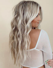Load image into Gallery viewer, Luxury Boho Chic Sandy Blonde Balayage Shakira Platinum Blonde 100% Human Hair Swiss 13x4 Lace Front Wig Wavy Full Lace Upgrade Available
