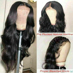 Luxury Remy Jet Black #1 Body Wave Black 100% Human Hair Swiss 13x4 Lace Front Glueless Wig Wavy U-Part, 360 or Full Lace Upgrade Available