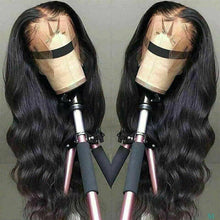 Load image into Gallery viewer, Luxury Remy Jet Black #1 Body Wave Black 100% Human Hair Swiss 13x4 Lace Front Glueless Wig Wavy U-Part, 360 or Full Lace Upgrade Available
