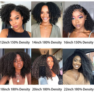 Luxury Remy Afro Kinky Curly Black 100% Human Hair Swiss 13x4 Lace Front Glueless Wig #1B U-Part, 360 or Full Lace Upgrade Available