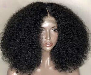 Luxury Remy Afro Kinky Curly Black 100% Human Hair Swiss 13x4 Lace Front Glueless Wig #1B U-Part, 360 or Full Lace Upgrade Available