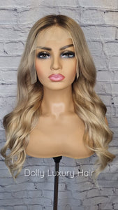 Luxury Ash Blonde Ombre Balayage Highlight 100% Human Hair Swiss 13x4 Lace Front Glueless Wig U-Part, 360 or Full Lace Upgrade Available