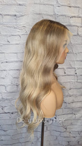Luxury Ash Blonde Ombre Balayage Highlight 100% Human Hair Swiss 13x4 Lace Front Glueless Wig U-Part, 360 or Full Lace Upgrade Available