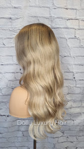 Luxury Ash Blonde Ombre Balayage Highlight 100% Human Hair Swiss 13x4 Lace Front Glueless Wig U-Part, 360 or Full Lace Upgrade Available