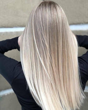 Load image into Gallery viewer, Luxury Balayage Highlight Light Ash Blonde Platinum 100% Human Hair Swiss 13x4 Lace Front Glueless Wig U-Part, 360 or Full Lace Upgrade Available
