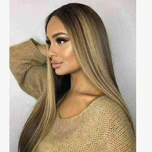 Luxury Remy Dark Brown Ash Blonde  100% Human Hair Swiss 13x4 Lace Front Glueless Wig Balayage Highlight U-Part or Full Lace Upgrade Available