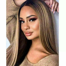 Load image into Gallery viewer, Luxury Remy Dark Brown Ash Blonde  100% Human Hair Swiss 13x4 Lace Front Glueless Wig Balayage Highlight U-Part or Full Lace Upgrade Available
