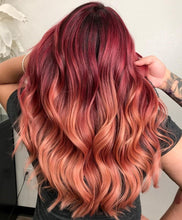 Load image into Gallery viewer, Luxury Hot Fire Red Peachy Pink Balayage 100% Human Hair Swiss 13x4 Lace Front Glueless Wig Wavy U-Part, 360 or Full Lace Upgrade Available
