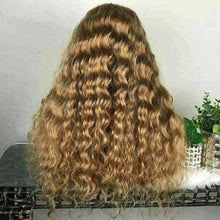 Load image into Gallery viewer, Luxury Remy Dark Golden Blonde Deep Wave 100% Human Hair Swiss 13x4 Lace Front Glueless Wig U-Part, 360 or Full Lace Upgrade Available
