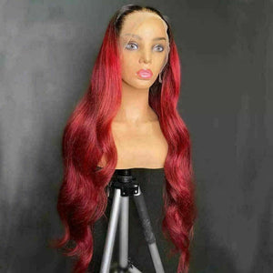 Luxury Remy Wavy Ombre Red Burgundy #99J 100% Human Hair Swiss 13x4 Lace Front Glueless Wig Colouful U-Part or Full Lace Upgrade Available