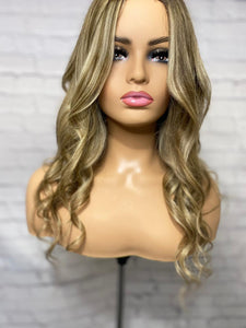 Luxury Platinum Blonde on Brown Hair Balayage 100% Human Hair Swiss 13x4 Lace Front Glueless Wig Wavy U-Part U Part Wig