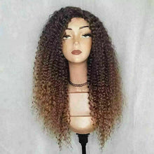 Load image into Gallery viewer, Luxury Kinky Curly Ombre Auburn Brown 100% Human Hair Swiss 13x4 Lace Front Glueless Wig Blonde U-Part, 360 or Full Lace Upgrade Available
