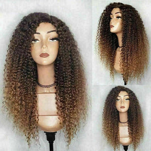 Luxury Kinky Curly Ombre Auburn Brown 100% Human Hair Swiss 13x4 Lace Front Glueless Wig Blonde U-Part, 360 or Full Lace Upgrade Available
