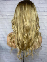 Load image into Gallery viewer, Luxury Platinum Blonde on Brown Hair Balayage 100% Human Hair Swiss 13x4 Lace Front Glueless Wig Wavy U-Part U Part Wig
