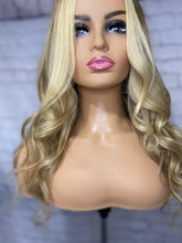 Load image into Gallery viewer, Luxury Platinum Blonde on Brown Hair Balayage 100% Human Hair Swiss 13x4 Lace Front Glueless Wig Wavy U-Part U Part Wig
